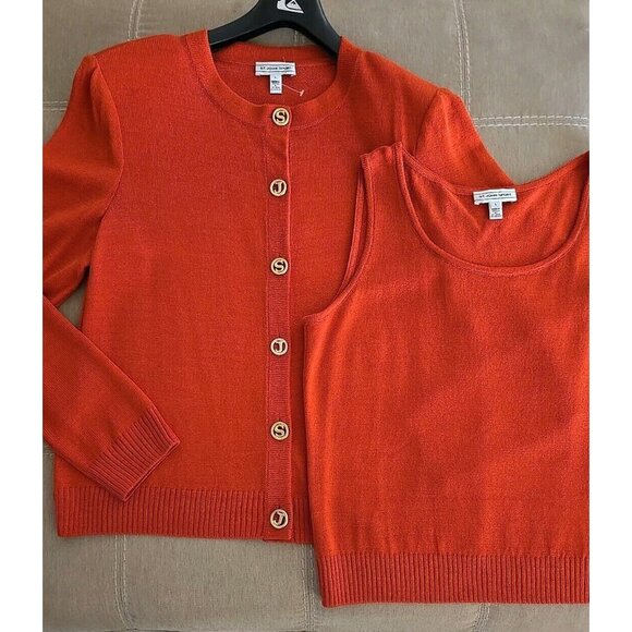 St John Sport Sweater Knit Twin Set Orange Wool/Rayon L NEW - Picture 1 of 10